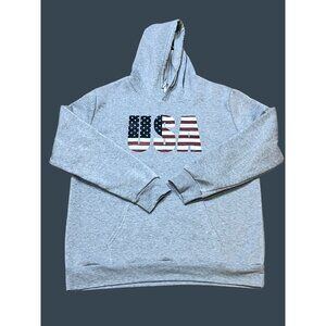 Gray Hoodie XL USA Flag Drawstring Hood Kangaroo Pocket Unbranded Fleece Lined